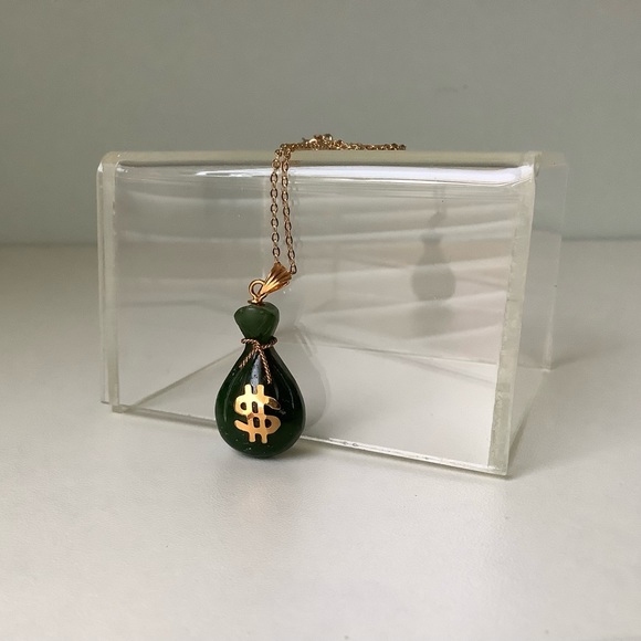New vintage solid jade moneybag necklace - Picture 2 of 9
